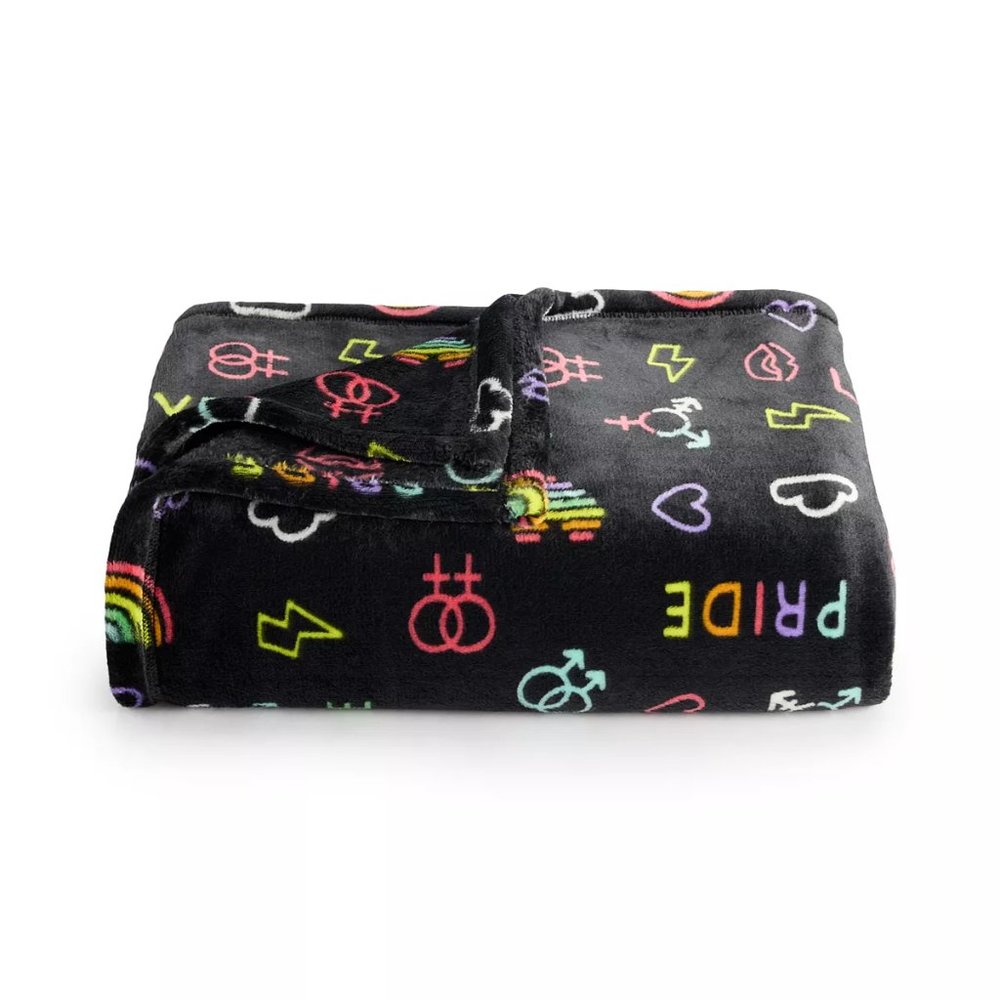 NEW PRIDE SUPER SOFT PLUSH THROW BLANKET BLACK/NEON SONOMA COMMUNITY 5X6 FT NWT